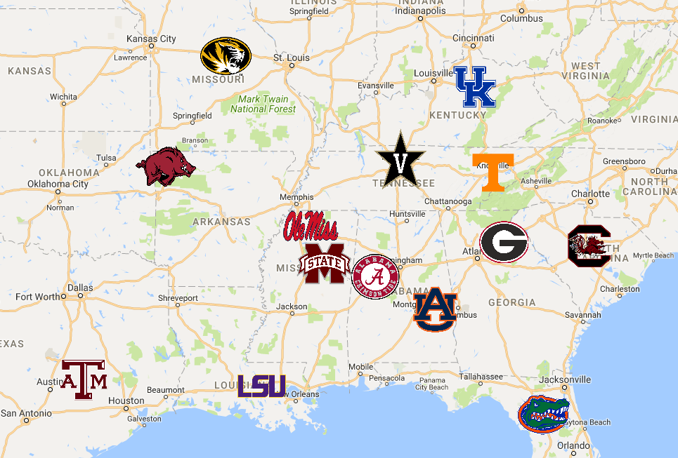 sec sports league map